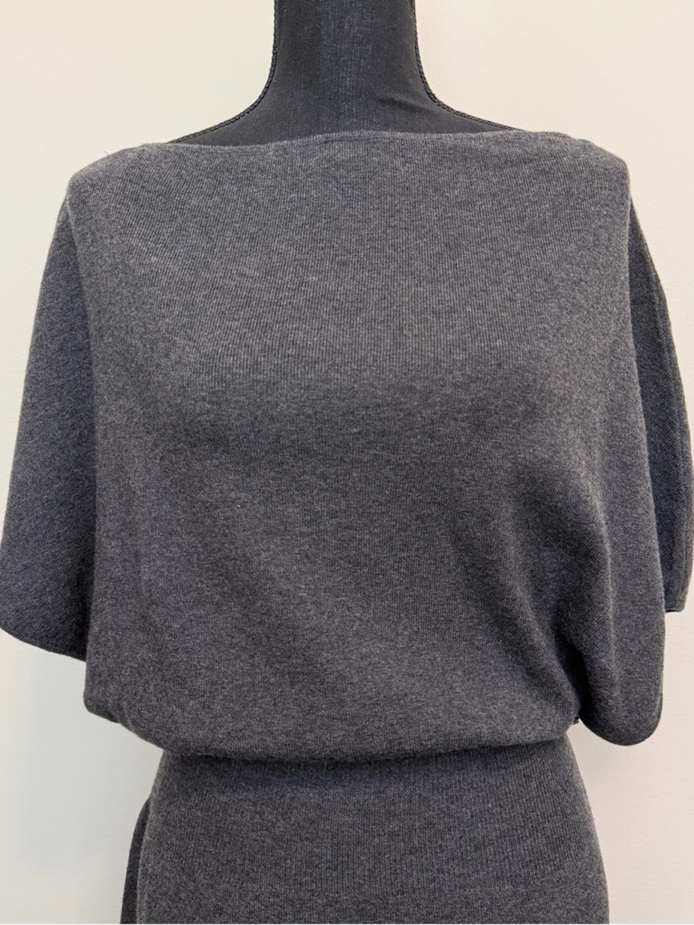 NWT Zara Charcoal Gray Midi Dress Women S Dolman Sleeve Knit Boat Neck Chic Soft - Picture 3 of 9